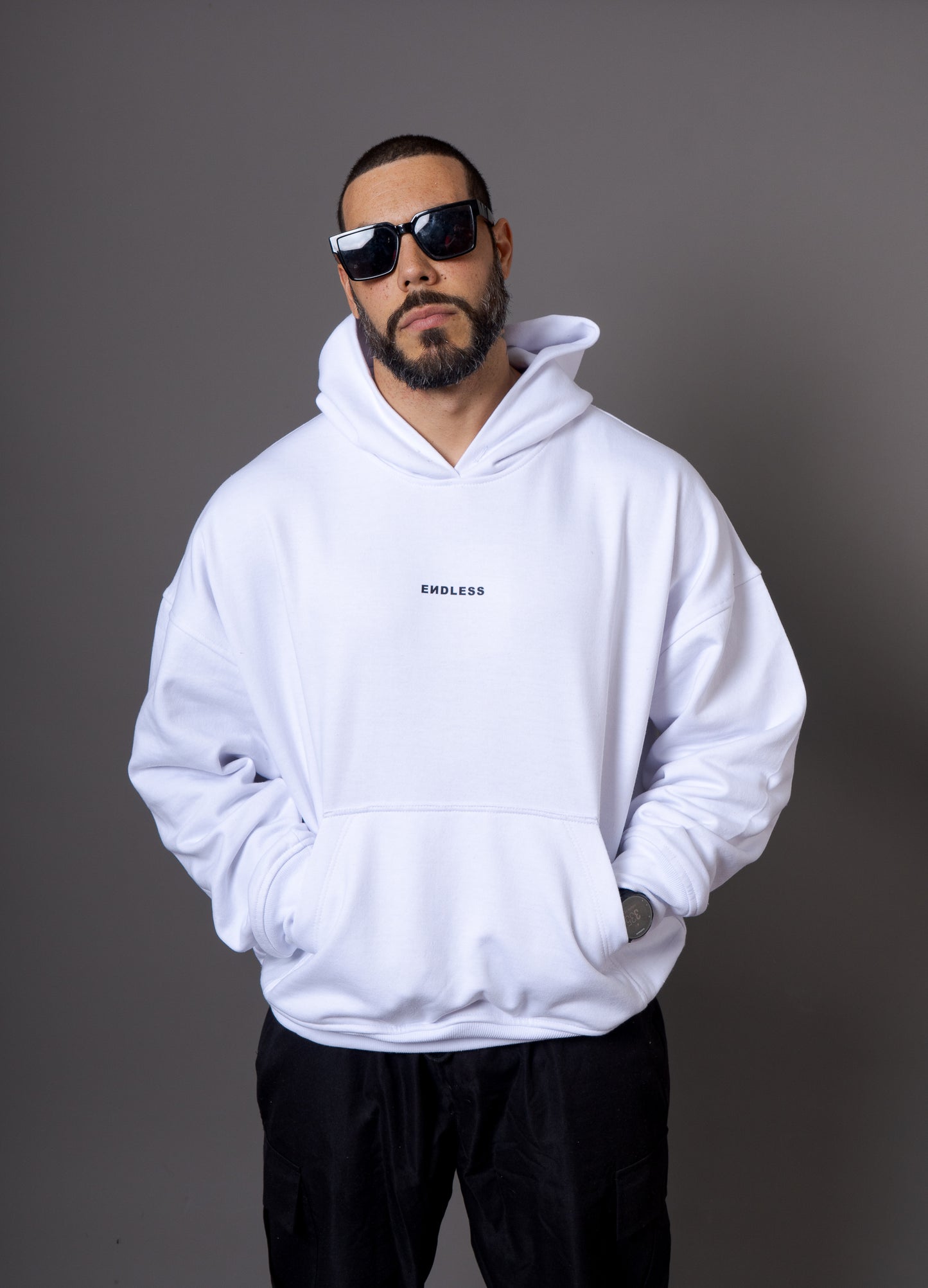 Hoodie Blanco "Basic Endless negro"