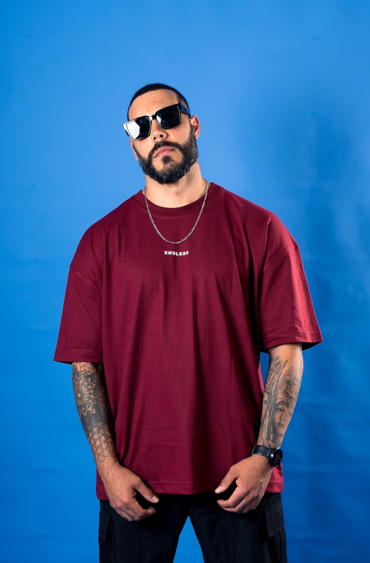 Polera Oversize "Endless Box Logo" Burdeo