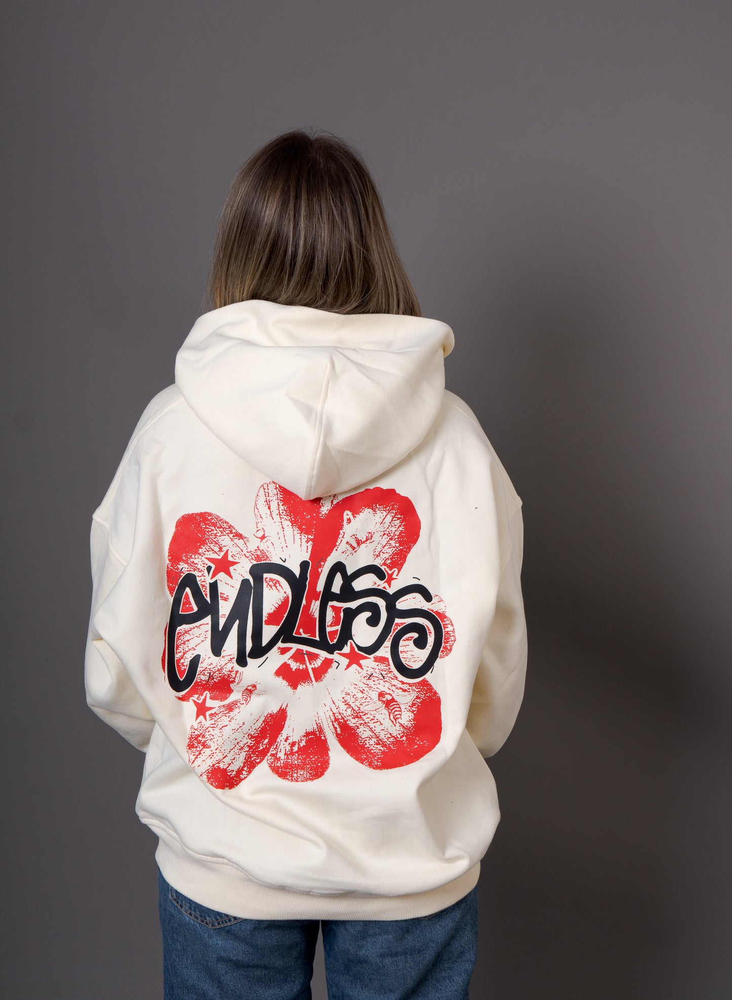 Hoodie Crema "Red Flowerss"