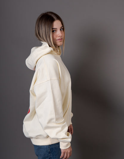 Hoodie Crema "Red Flowerss"